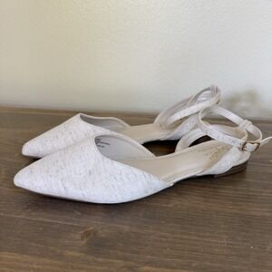 Seychelles Women's 10M Cream White Ankle Strap Flats Shoes Pointy Toe